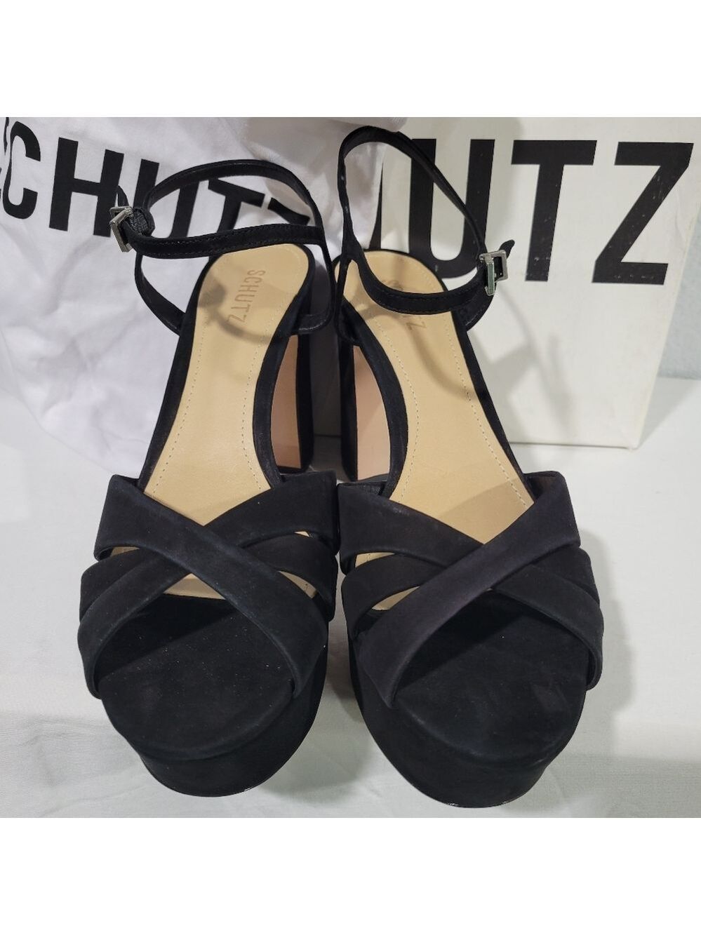 Schutz Keefa Platform Sandal Heels Black Sz 10.5 - Picture 3 of 10